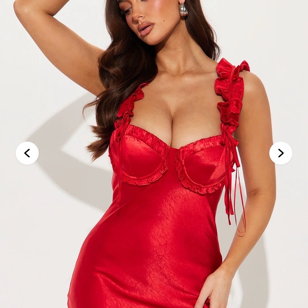 NWT Red Satin Ruffle Strap Evening Dress - Picture 3 of 5